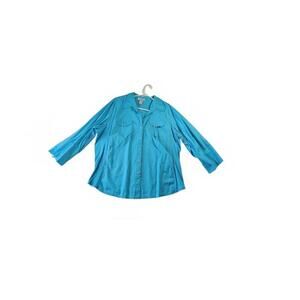 Cathy 2X Blue Peral Snap-Up Blouse with 3/4 Sleeves 100% Cotton